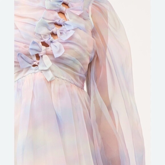 Sofie the label Mini Dress Womens L Pastel Rainbow Organza Bow Long Sleeve - Picture 2 of 6